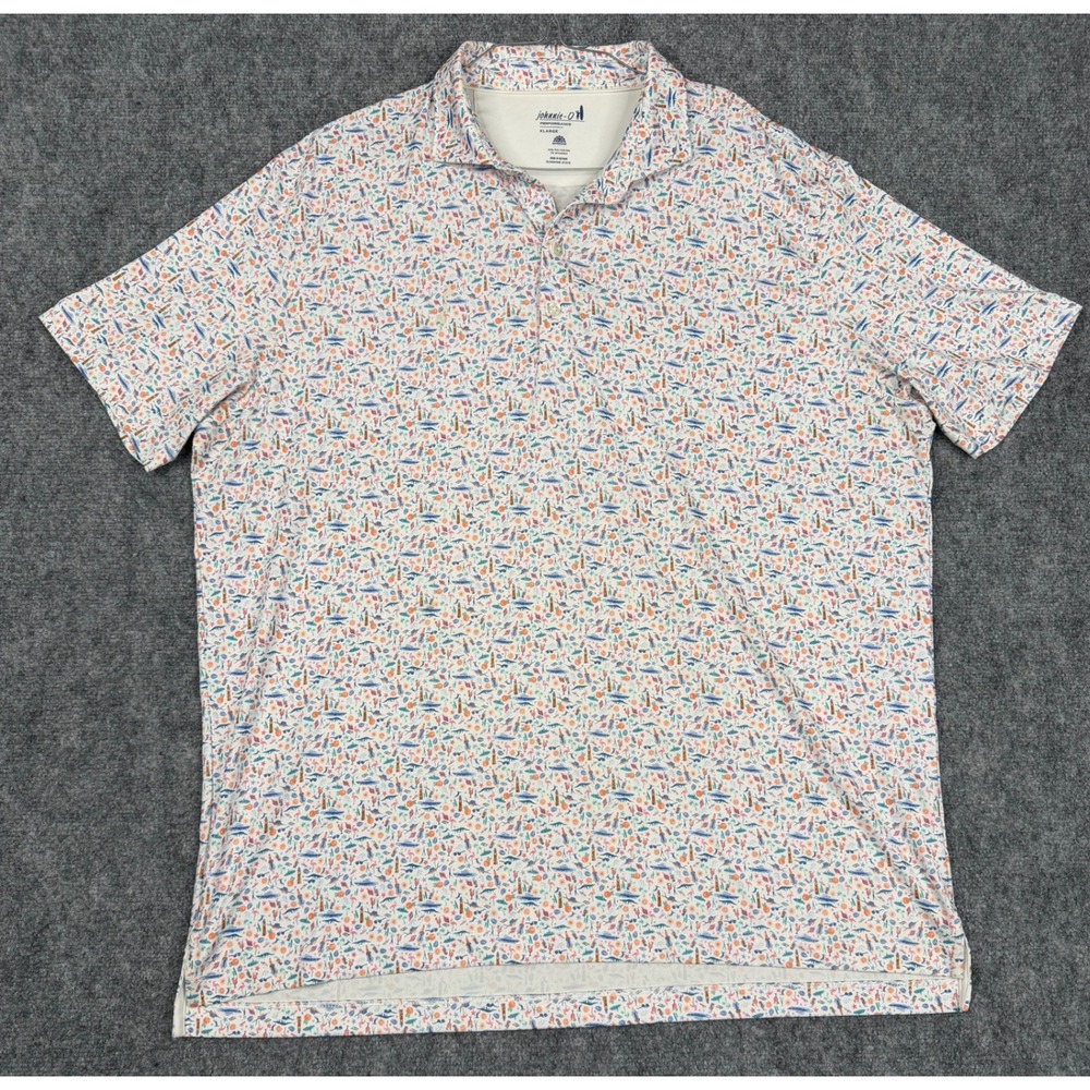 Johnnie-O Performance Polo Shirt Mens XL White Sunshine State Tropical Flamingo